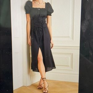 Marquise lace-up linen midi dress